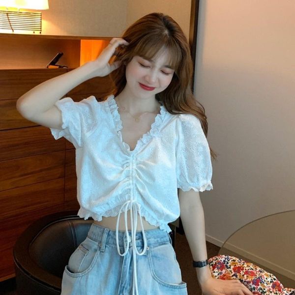 women's blouses & shirts pullover white solid short puff sleeve ruffles chiffon tee 2021 summer female clothes lace up
women's blouses & shirts pullover white solid short puff sleeve ruffles chiffon tee 2021 summer female clothes lace up