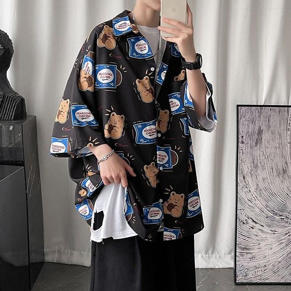 men's casual shirts short-sleeved printed shirt mens loose streetwear summer male clothes thin cartoon bear coat tide brand, White;black
men's casual shirts short-sleeved printed shirt mens loose streetwear summer male clothes thin cartoon bear coat tide brand, White;black