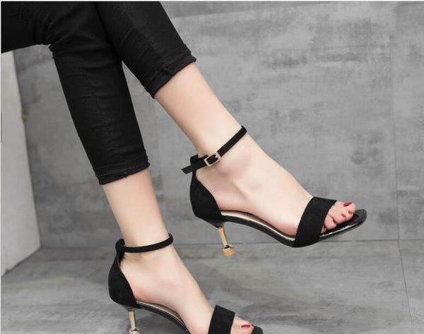 sandals classic fashion women fine with high heels solid color ankle strap summer casual shoes all-match women's, Black 
sandals classic fashion women fine with high heels solid color ankle strap summer casual shoes all-match women's, Black