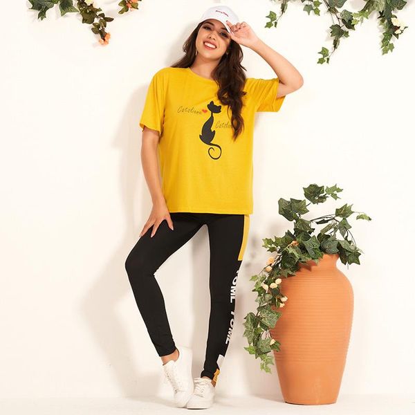 women's two piece pants round neck t-shirt and sweatpants, two-piece suit, casual, fashion, cat with print, spring summer, White
women's two piece pants round neck t-shirt and sweatpants, two-piece suit, casual, fashion, cat with print, spring summer, White