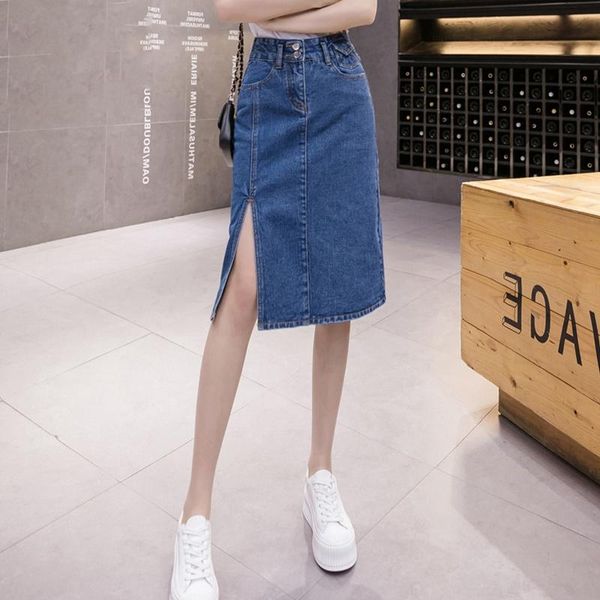 skirts denim skirt women's slim and versatile 2021 summer high waist medium length split buttock fashion, Black 
skirts denim skirt women's slim and versatile 2021 summer high waist medium length split buttock fashion, Black