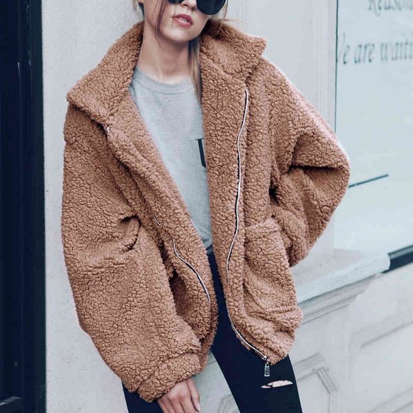 women lambswool jacket autumn winter warm zipper coat with 2 pocket casual outerwear camel hairy overcoat plus size 210419, Black;brown
women lambswool jacket autumn winter warm zipper coat with 2 pocket casual outerwear camel hairy overcoat plus size 210419, Black;brown