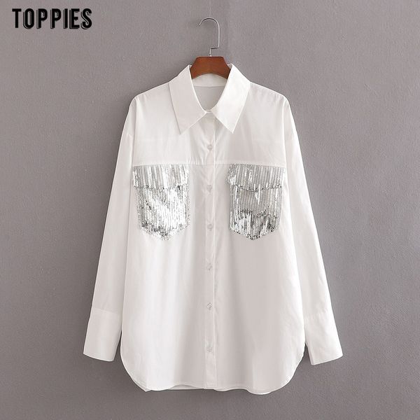 ies fashion sequined tassel white shirt spring summer casual long sleeve ladies elegant blouse with buttons 210412
ies fashion sequined tassel white shirt spring summer casual long sleeve ladies elegant blouse with buttons 210412