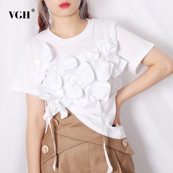vgh elegant white patchwork bowknot t shirt for women o neck short sleeve casual chic female fashion new clothing summer 210421
vgh elegant white patchwork bowknot t shirt for women o neck short sleeve casual chic female fashion new clothing summer 210421