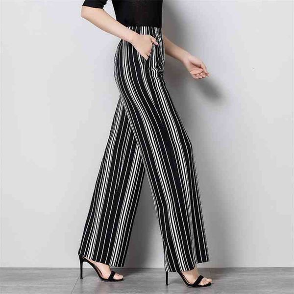 fashion big size women chiffon wide leg pant casual long striped pant summer female eastic waist thin pants trousers wz885, Black;white 
fashion big size women chiffon wide leg pant casual long striped pant summer female eastic waist thin pants trousers wz885, Black;white