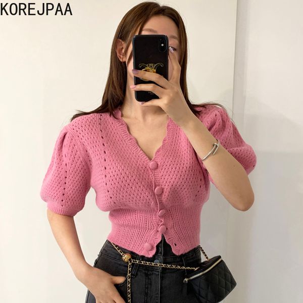 women jacket korea chic fashion elegant v-neck hollow slim single-breasted short bubble sleeve sweaters coat 210514, Black
women jacket korea chic fashion elegant v-neck hollow slim single-breasted short bubble sleeve sweaters coat 210514, Black