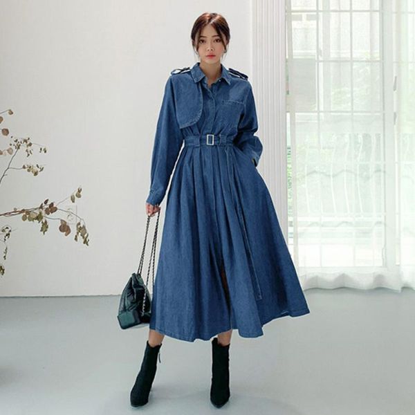 casual dresses 2021 vintage dress chic maxi long denim autumn winter single-breasted belted female jeans loose vestidos, Black;gray
casual dresses 2021 vintage dress chic maxi long denim autumn winter single-breasted belted female jeans loose vestidos, Black;gray