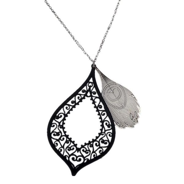 arrival 2pc pendant feather sweater chain necklaces women black hollow out silver color fashion jewelry chains
arrival 2pc pendant feather sweater chain necklaces women black hollow out silver color fashion jewelry chains