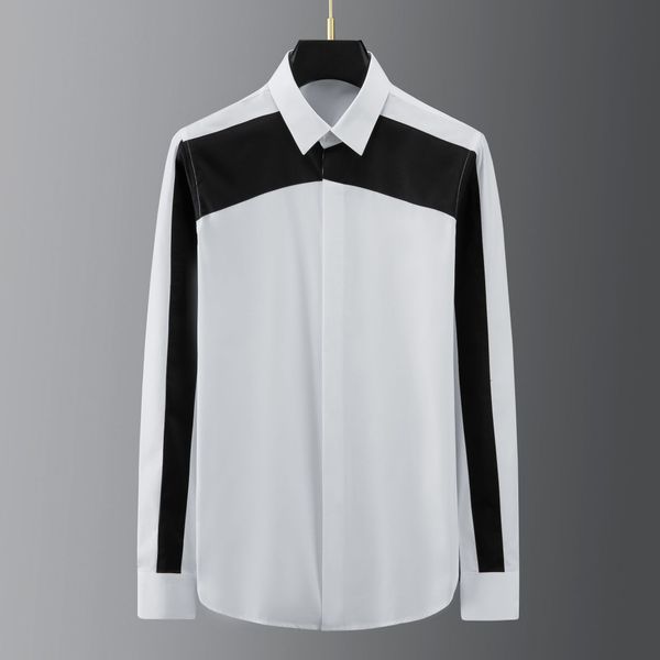 business shirt deluxe and geometric black and white stitching fashion men's long sleeve slim casual, White;black
business shirt deluxe and geometric black and white stitching fashion men's long sleeve slim casual, White;black