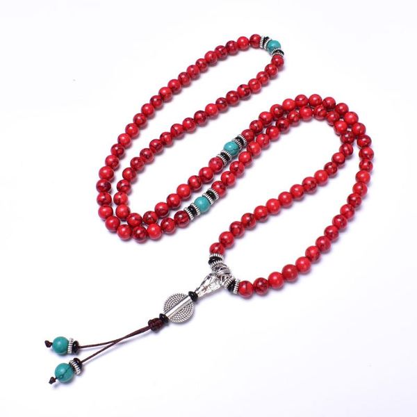 pendant necklaces 108 beads mala necklace handmade tassel jewelry for 8mm red howlite prayer natural turquiose stone, Silver
pendant necklaces 108 beads mala necklace handmade tassel jewelry for 8mm red howlite prayer natural turquiose stone, Silver