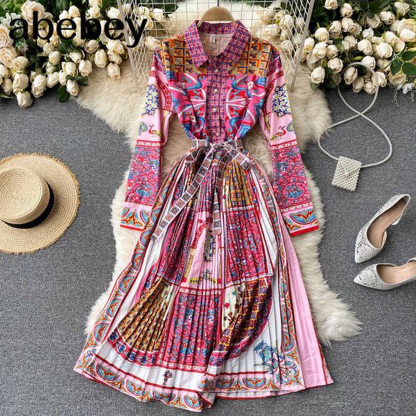 spring vintage vacation dress women turn-down long sleeve bow sashes a line korean casual print midi pleated dress 210715, Black;gray
spring vintage vacation dress women turn-down long sleeve bow sashes a line korean casual print midi pleated dress 210715, Black;gray