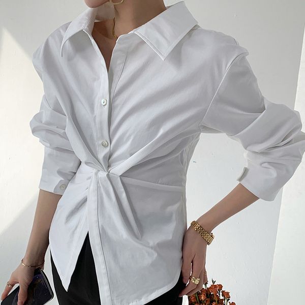 women white slim minimalism shirring blouse lapel long sleeve loose fit shirt fashion spring summer 2f0396 210510
women white slim minimalism shirring blouse lapel long sleeve loose fit shirt fashion spring summer 2f0396 210510