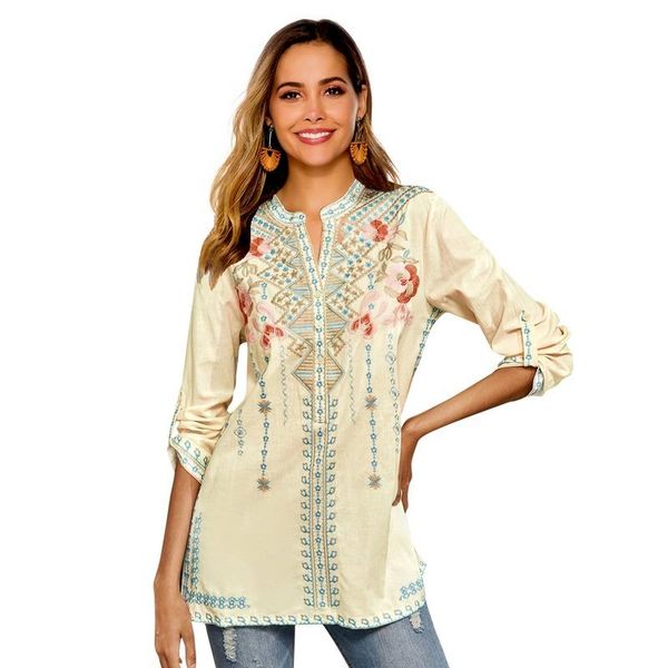 women's blouses & shirts embroidery long sleeve women mid-length stand-up collar plus size casual for lugentolo, White
women's blouses & shirts embroidery long sleeve women mid-length stand-up collar plus size casual for lugentolo, White