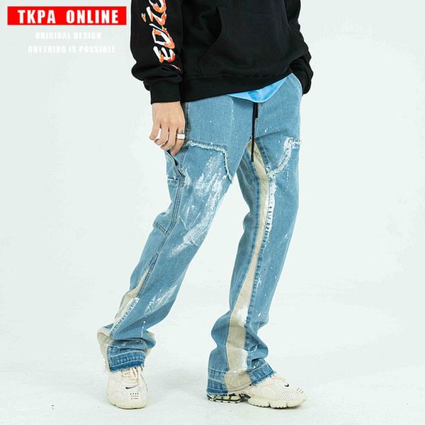 tkpa guochao brand splicing ink splashing washing jeans men's high street slim flared pants for lovers, Black
tkpa guochao brand splicing ink splashing washing jeans men's high street slim flared pants for lovers, Black