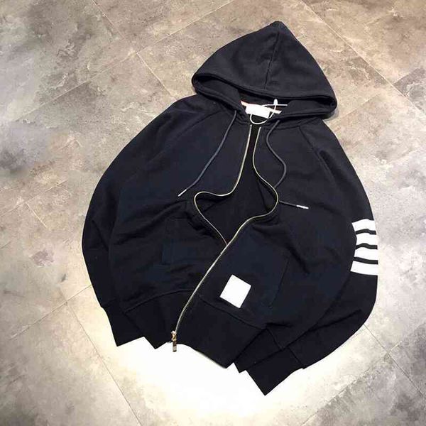 tb four bars 2021 autumn winter new korean cardigan zipper loose hooded sweater women's coat fashion brand couple's wear, Black
tb four bars 2021 autumn winter new korean cardigan zipper loose hooded sweater women's coat fashion brand couple's wear, Black