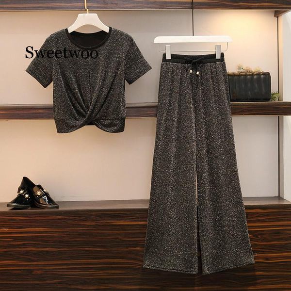 women's tracksuits oversize summer tracksuit women black bling short sleeve criss-cross pant suits + elastic waistl wide leg trousers, Gray
women's tracksuits oversize summer tracksuit women black bling short sleeve criss-cross pant suits + elastic waistl wide leg trousers, Gray
