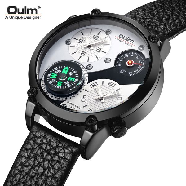 watch oulm thermometer large dial men's double time zone compass leather quartz, Slivery;brown
watch oulm thermometer large dial men's double time zone compass leather quartz, Slivery;brown