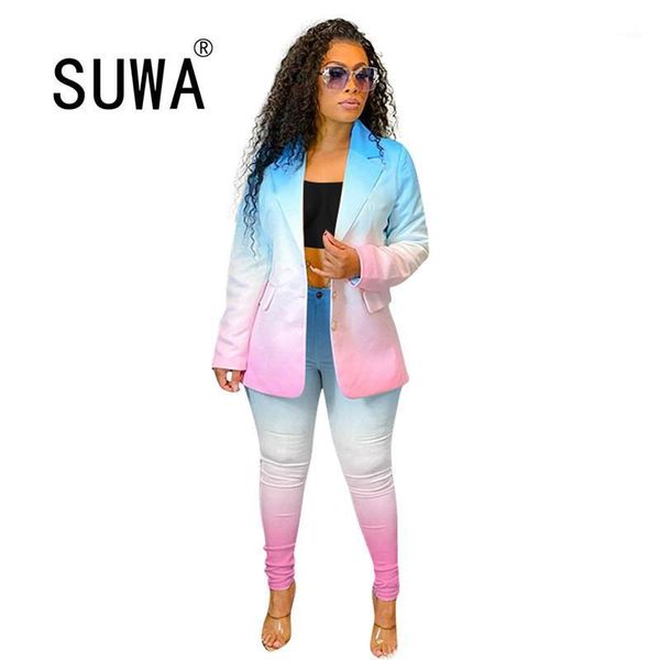 women's two piece pants gradient color print blazer tracksuit women set long sleeve notched coat+pencil legging work business matching, White
women's two piece pants gradient color print blazer tracksuit women set long sleeve notched coat+pencil legging work business matching, White
