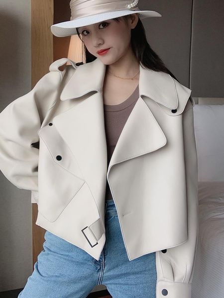 women's leather & faux genuine jacket women real sheepshin coat spring autumn fashion loose casual, Black
women's leather & faux genuine jacket women real sheepshin coat spring autumn fashion loose casual, Black
