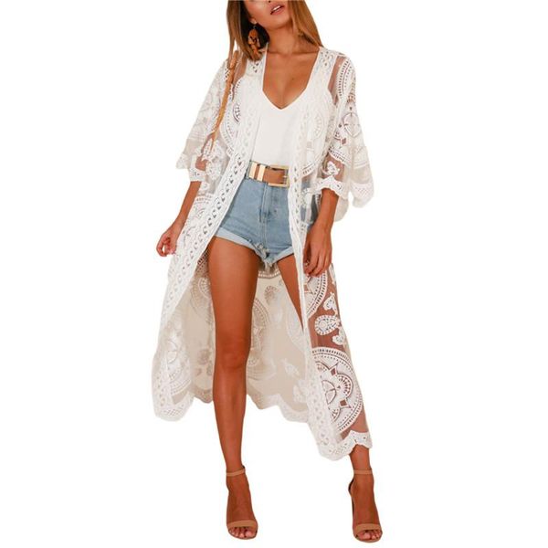 women floral lace crochet kimono swimwear cardigan bikini cover up wrap beachwear long cover-ups mesh dress women's, White;black
women floral lace crochet kimono swimwear cardigan bikini cover up wrap beachwear long cover-ups mesh dress women's, White;black