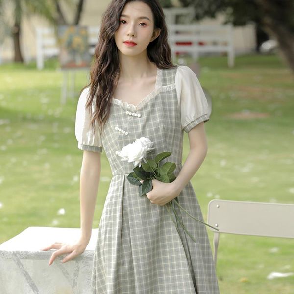 party dresses long a-line skirt high waist puff sleeve tea break french retro cheongsam female summer improved plaid dress v-neck, White;black
party dresses long a-line skirt high waist puff sleeve tea break french retro cheongsam female summer improved plaid dress v-neck, White;black