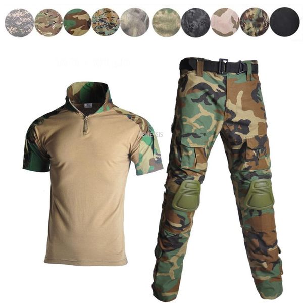 tactical uniforms short sleeve shirt + cargo pants with knee pads army paintball combat camouflage hunting clothing sets, Camo
tactical uniforms short sleeve shirt + cargo pants with knee pads army paintball combat camouflage hunting clothing sets, Camo
