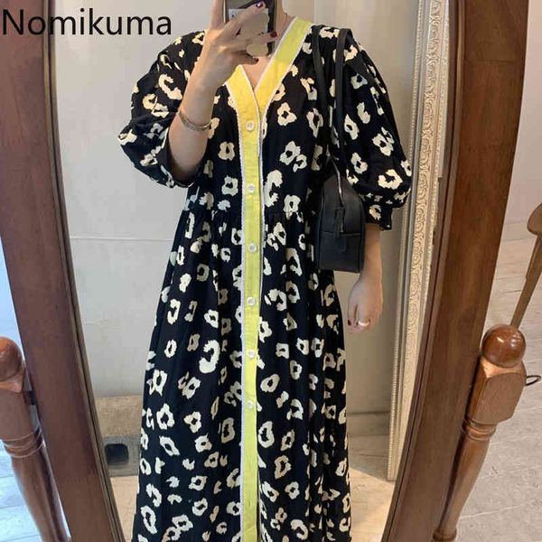 nomikuma korean fashion dresses robe femme contrast color printed v neck short puff sleeve dress women single breasted vestidos 210514, Black;gray
nomikuma korean fashion dresses robe femme contrast color printed v neck short puff sleeve dress women single breasted vestidos 210514, Black;gray