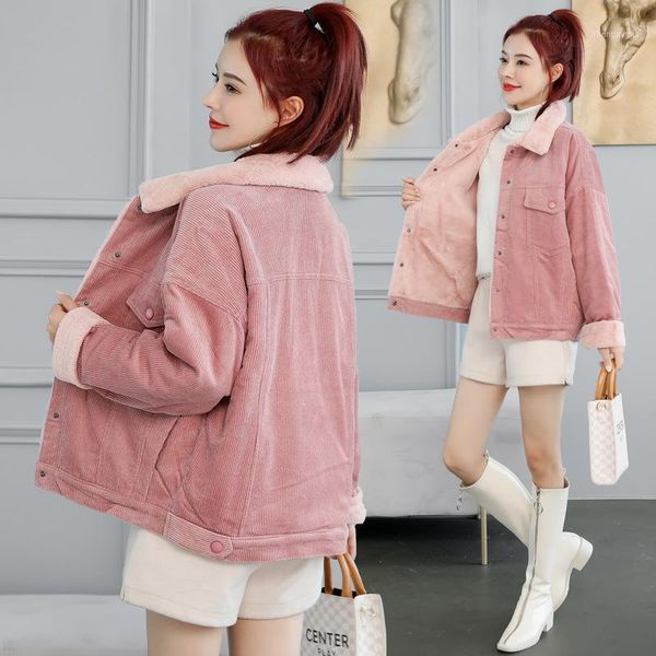 women's corduroy jacket plus velvet thickening winter fashion warm long sleeve turn-down collar coat women lugentolo wool & blends, Black
women's corduroy jacket plus velvet thickening winter fashion warm long sleeve turn-down collar coat women lugentolo wool & blends, Black