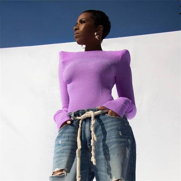 women's t-shirt women long sleeve elastic chic knitting shoulder pads purple t-shirts slim texture elegant casual office lady pink, White
women's t-shirt women long sleeve elastic chic knitting shoulder pads purple t-shirts slim texture elegant casual office lady pink, White