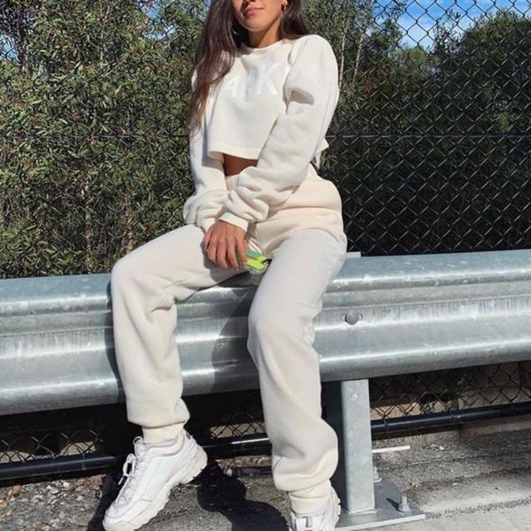 two piece dress women pink tracksuit fleece warm crop pants matching suit fashion winter casual female long sleeve sweatshirt 2 set, White
two piece dress women pink tracksuit fleece warm crop pants matching suit fashion winter casual female long sleeve sweatshirt 2 set, White