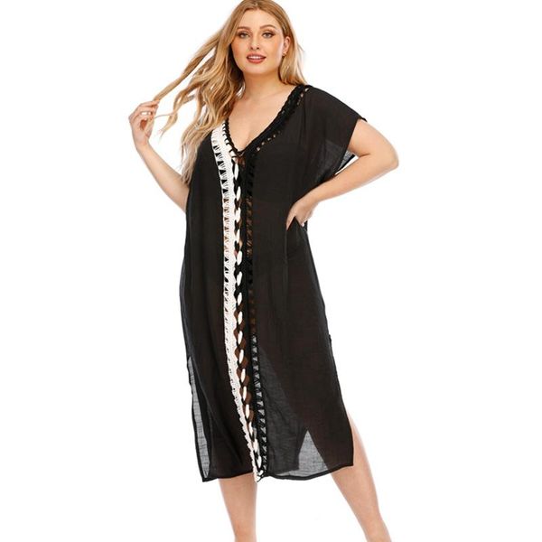 plus size swimsuit cover up patchwork beach women dress large tunic crochet beachwear 2021 women's swimwear, White;black
plus size swimsuit cover up patchwork beach women dress large tunic crochet beachwear 2021 women's swimwear, White;black