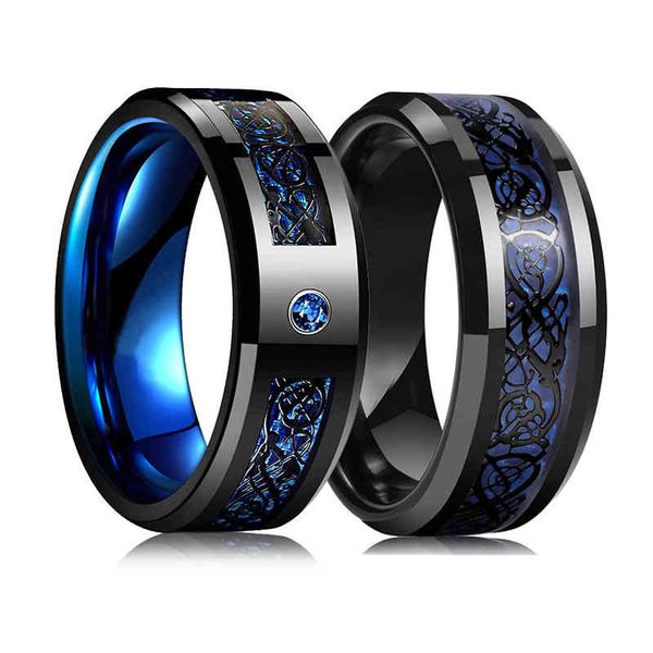 fashion men 8mm black tungsten wedding celtic dragon ring inlaid blue zircon punk stainless steel carbon fibre for, Silver
fashion men 8mm black tungsten wedding celtic dragon ring inlaid blue zircon punk stainless steel carbon fibre for, Silver