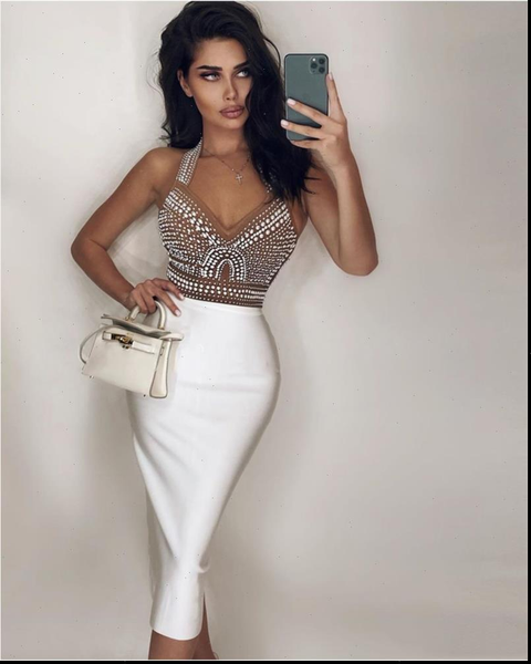 high street white womens dress black off shoulder sleeveless beading shining knee length bandage celebrity party, Black;gray
high street white womens dress black off shoulder sleeveless beading shining knee length bandage celebrity party, Black;gray