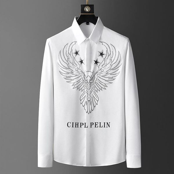 men's casual shirts luxury eagle rhinestone long sleeve for men slim fit shirt social party dress camisas, White;black
men's casual shirts luxury eagle rhinestone long sleeve for men slim fit shirt social party dress camisas, White;black