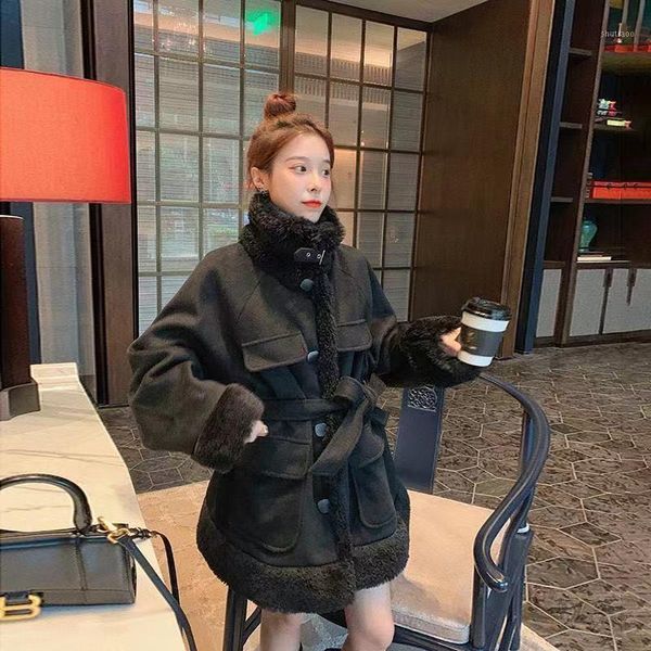 women's wool & blends woolen lamb fur coat female winter long plus size section loose overcoat thick warm women, Black
women's wool & blends woolen lamb fur coat female winter long plus size section loose overcoat thick warm women, Black