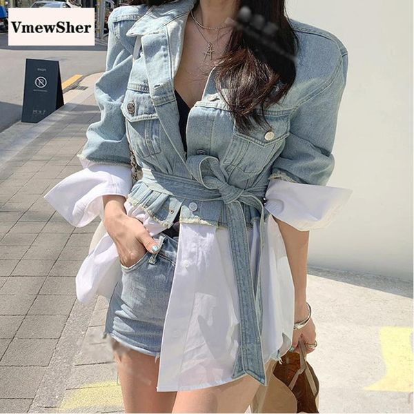 women's jackets vmewsher shirt patchwork spring autumn women denim sashes belt outwear streetwear fashion chic jean coat jacket 2021, Black;brown
women's jackets vmewsher shirt patchwork spring autumn women denim sashes belt outwear streetwear fashion chic jean coat jacket 2021, Black;brown