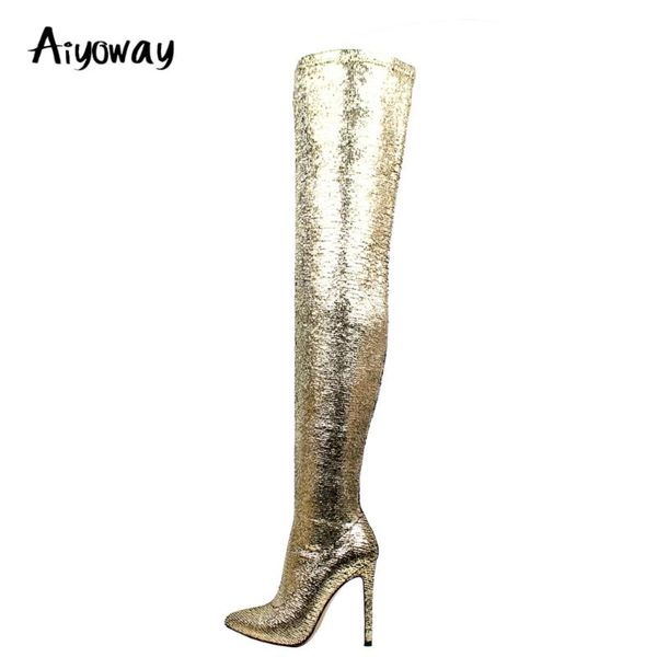 boots aiyoway women high heel stiletto over knee gold elasticity pu autumn winter ladies pointed toe long side zip 5-15, Black
boots aiyoway women high heel stiletto over knee gold elasticity pu autumn winter ladies pointed toe long side zip 5-15, Black