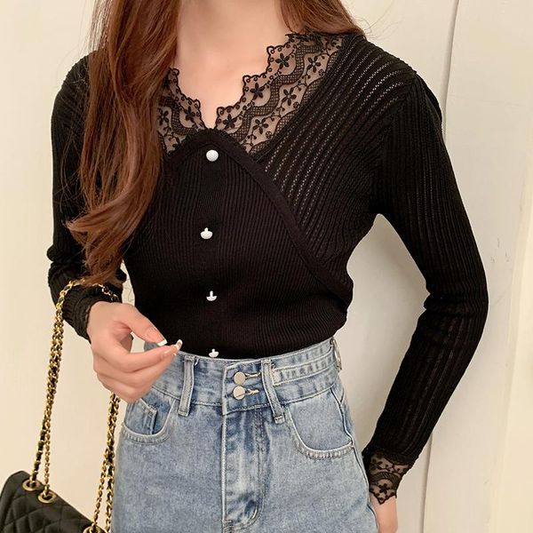 women's sweaters black white lace v-neck plus large size oversize korean style fashion pullovers for ladies 2021 clothes, White;black
women's sweaters black white lace v-neck plus large size oversize korean style fashion pullovers for ladies 2021 clothes, White;black