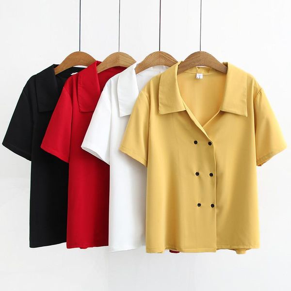 women's blouses & shirts 2021 fashion spring summer short sleeve women solid color double-breasted plus size 4xl casual blouse female, White
women's blouses & shirts 2021 fashion spring summer short sleeve women solid color double-breasted plus size 4xl casual blouse female, White