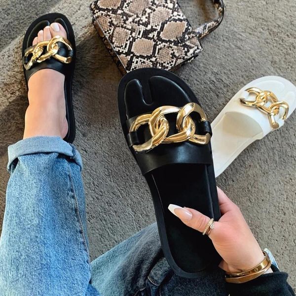 slippers shoes summer style korean fashion trend flat women's beige sandals one-word with chain c1s3, Black
slippers shoes summer style korean fashion trend flat women's beige sandals one-word with chain c1s3, Black