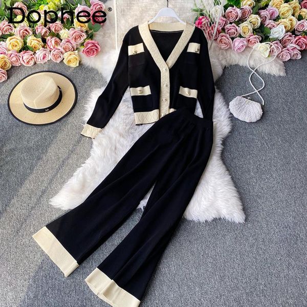 women's two piece pants knitted suit women 2021 autumn winter leisure v-neck knit cardigan sweater high waist casual wide-leg two-piece, White
women's two piece pants knitted suit women 2021 autumn winter leisure v-neck knit cardigan sweater high waist casual wide-leg two-piece, White