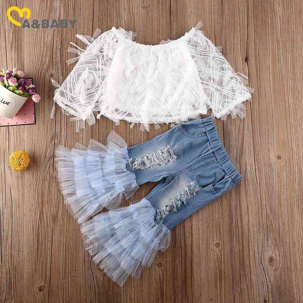 1 6y spring summer children kid girls clothes set lace long sleeve t shirt ruffles tulle jeans denim pants outfits, White
1 6y spring summer children kid girls clothes set lace long sleeve t shirt ruffles tulle jeans denim pants outfits, White