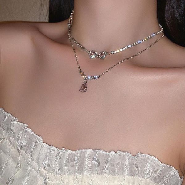 chains elegant pink crystal necklace vintage ladies adjustable clavicle chain double rhinestone heart, Silver
chains elegant pink crystal necklace vintage ladies adjustable clavicle chain double rhinestone heart, Silver