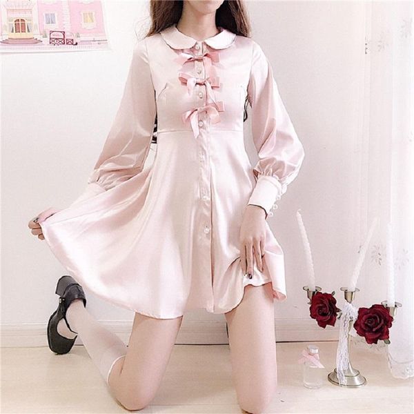 casual dresses pink dress women bowknot bead button kawaii girl long sleeve a-line solid sweet clothing, Black;gray
casual dresses pink dress women bowknot bead button kawaii girl long sleeve a-line solid sweet clothing, Black;gray