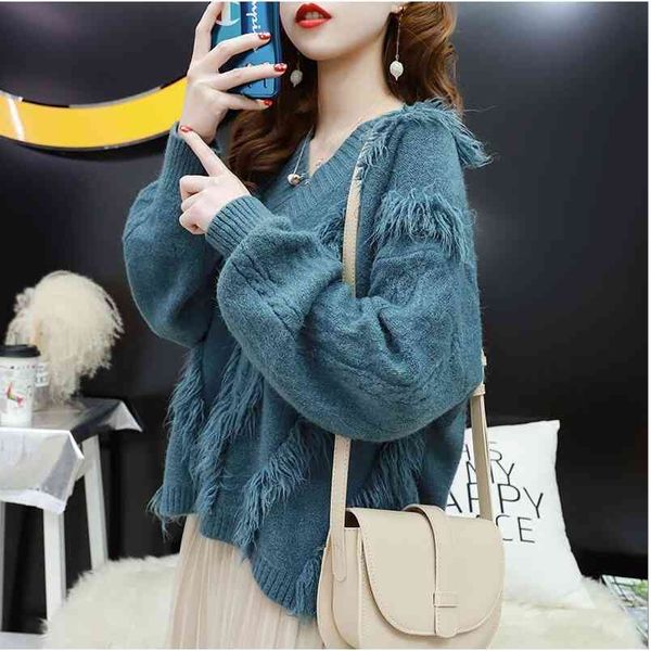 autumn winter v neck women sweaters and pullovers korean tassel long sleeve sweater loose knitted warm jumper 210427, White;black
autumn winter v neck women sweaters and pullovers korean tassel long sleeve sweater loose knitted warm jumper 210427, White;black