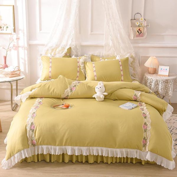 4pcs princess style washed silk lotus lace bedding sets king size duvet cover set bed skirt pillowcase bedclothes
4pcs princess style washed silk lotus lace bedding sets king size duvet cover set bed skirt pillowcase bedclothes