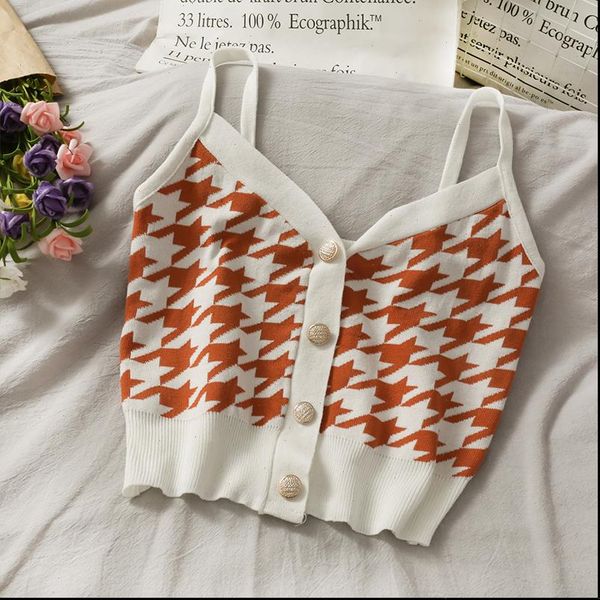 fashion cute plaid all women camis match knitted black crop spaghetti strap single breasted short, White
fashion cute plaid all women camis match knitted black crop spaghetti strap single breasted short, White