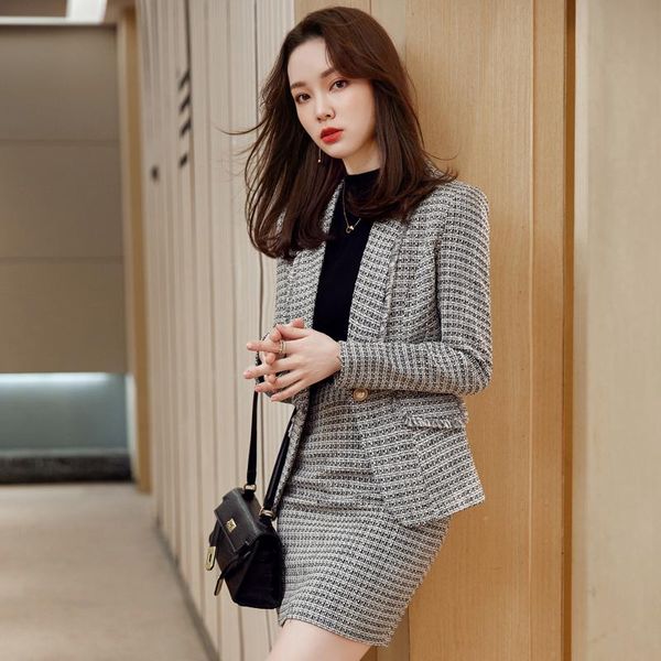 two piece dress fall winter fashion casual grey blazer business suits jacket sets work wear office uniform, White
two piece dress fall winter fashion casual grey blazer business suits jacket sets work wear office uniform, White