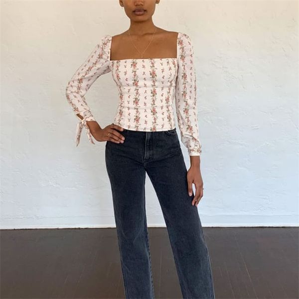 summer women's shirt casual flower printed square collar long sleeve bow decoration slim 210430, White
summer women's shirt casual flower printed square collar long sleeve bow decoration slim 210430, White