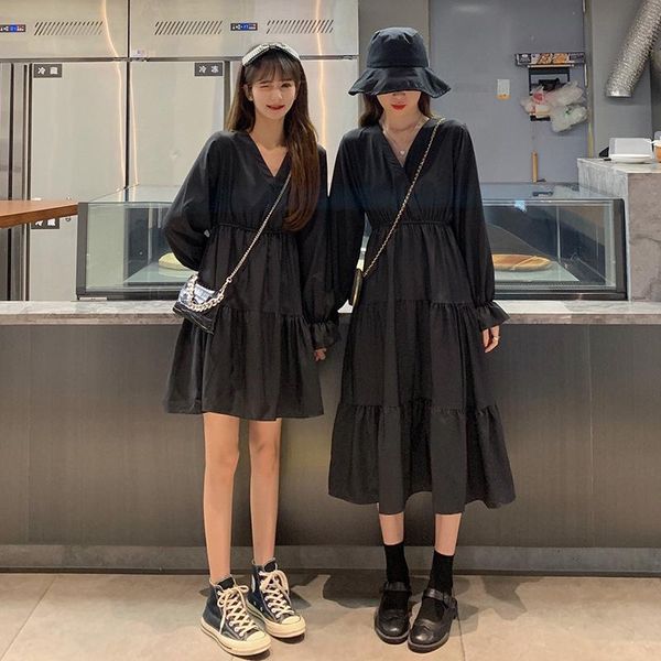 casual dresses -4xl autumn women 2021 korean version of retro waist elegant black long-sleeved v-neck dress ladies fashion vestido, Black;gray
casual dresses -4xl autumn women 2021 korean version of retro waist elegant black long-sleeved v-neck dress ladies fashion vestido, Black;gray